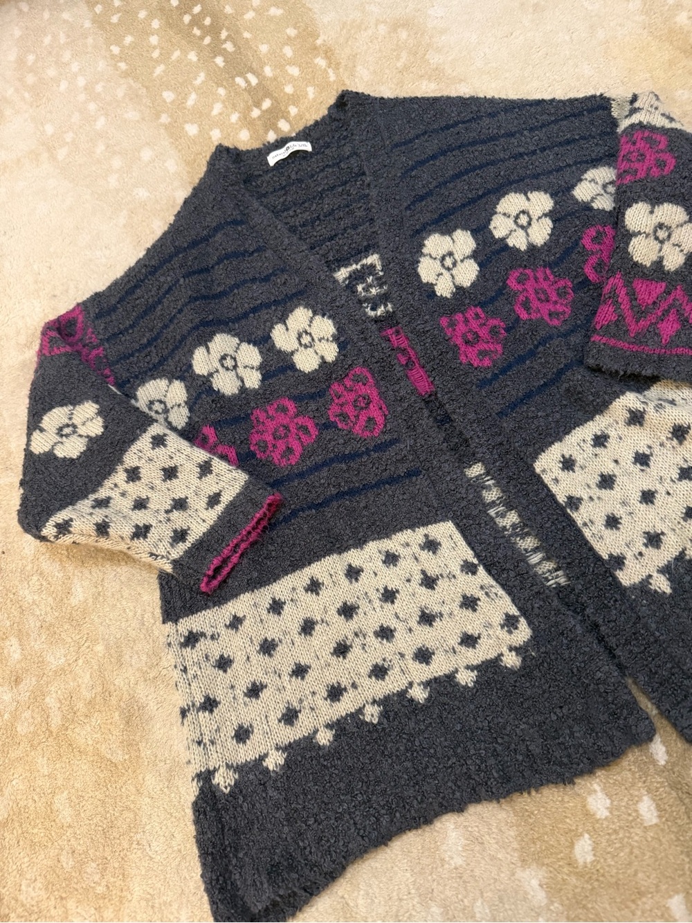 NATURAL LIFE Charcoal Floral Patterned Cardigan with Cream and Magenta Accents - Picture 5 of 9